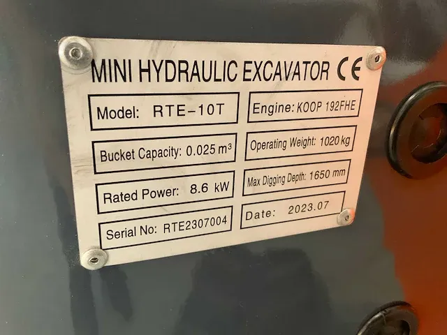 Rte - 10t - minigraafmachine 1000kg euro5 - afbeelding 10 van  18