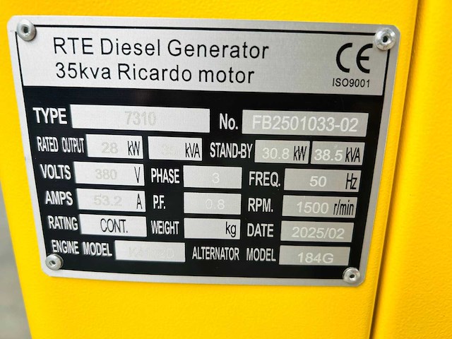 Rte - 2025 - 7310 - 35 kva noodstroomaggregaat 400v - afbeelding 20 van  22
