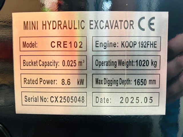 Rte - 2025 - cre102 - minigraafmachine 1020kg - afbeelding 22 van  29