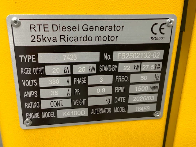 Rte - 25 kva - 2025 - 7423 - noodstroomaggregaat - afbeelding 10 van  19