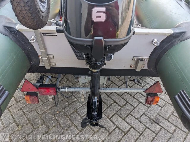 Rubberboot 3,8 meter met mercury 6pk 4t motor, strandtrailer en funband benethboats, ub360, groen - afbeelding 5 van  18