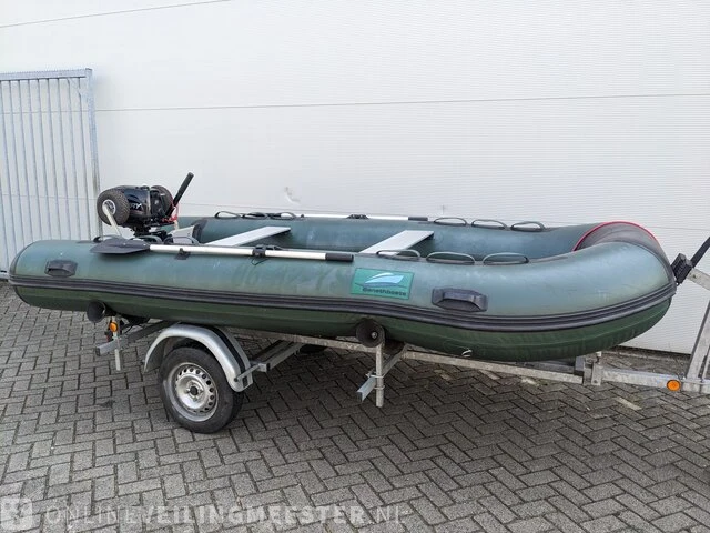 Rubberboot 3,8 meter met mercury 6pk 4t motor, strandtrailer en funband benethboats, ub360, groen - afbeelding 1 van  18