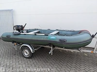Rubberboot 3,8 meter met mercury 6pk 4t motor, strandtrailer en funband benethboats, ub360, groen