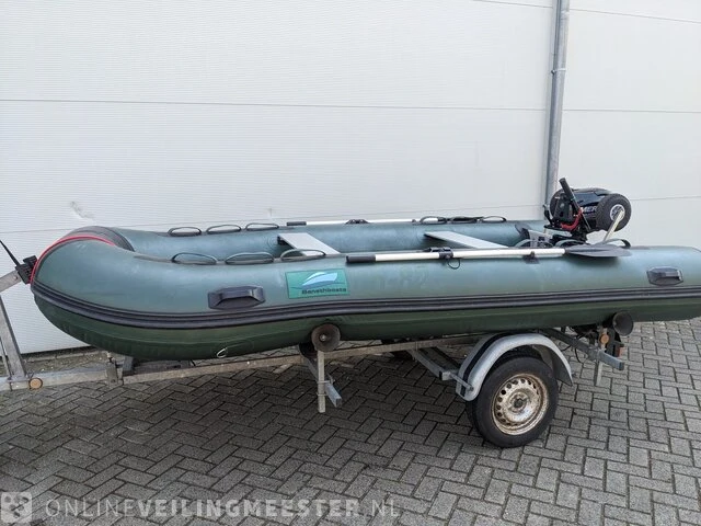 Rubberboot 3,8 meter met mercury 6pk 4t motor, strandtrailer en funband benethboats, ub360, groen - afbeelding 11 van  18