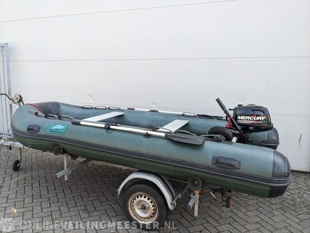 Rubberboot 3,8 meter met mercury 6pk 4t motor, strandtrailer en funband benethboats, ub360, groen - afbeelding 12 van  18