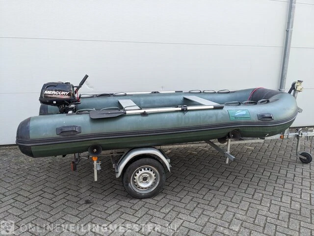 Rubberboot 3,8 meter met mercury 6pk 4t motor, strandtrailer en funband benethboats, ub360, groen - afbeelding 13 van  18