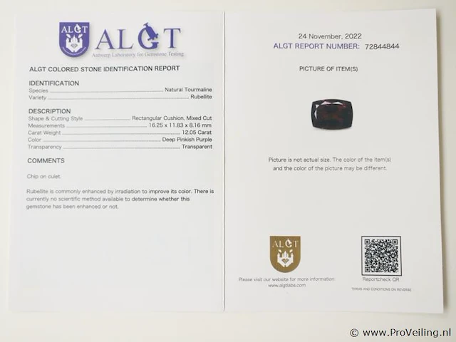 Rubellite 12.05ct algt certified - afbeelding 5 van  5