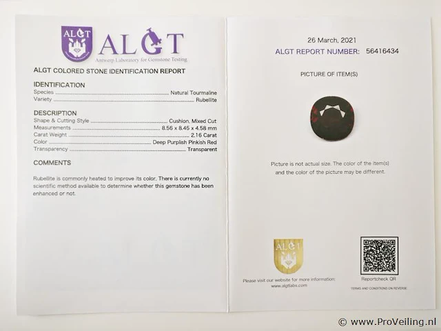 Rubellite 2.16ct algt certified - afbeelding 5 van  5