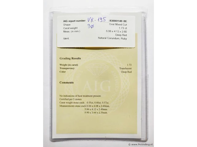 Ruby 1.73ct aig certified - afbeelding 3 van  4