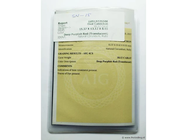 Ruby 18.12ct aig certified - afbeelding 3 van  4