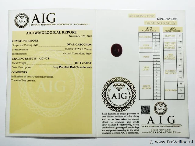 Ruby 18.12ct aig certified - afbeelding 4 van  4