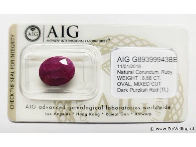 Ruby 8.66ct aig certified - afbeelding 1 van  3
