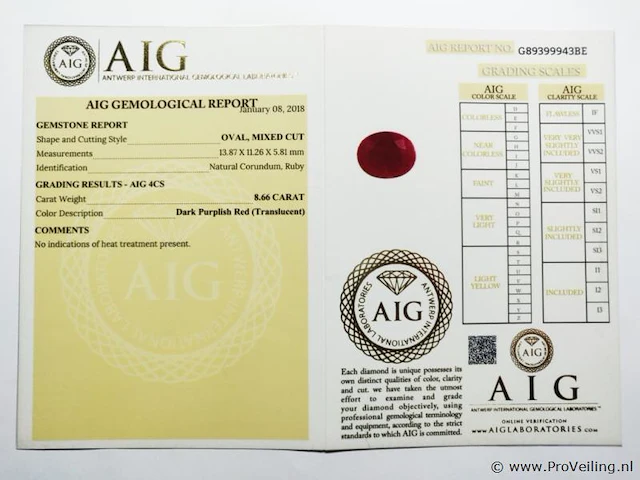 Ruby 8.66ct aig certified - afbeelding 3 van  3