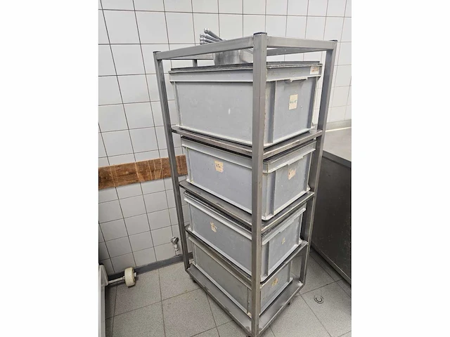 Rvs bakkerijwagen inclusief 4 kunststof kratten - afbeelding 4 van  4