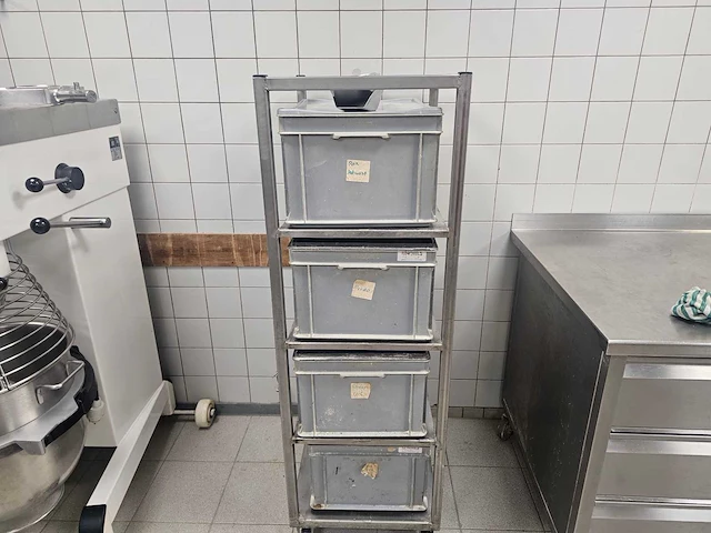 Rvs bakkerijwagen inclusief 4 kunststof kratten - afbeelding 1 van  4