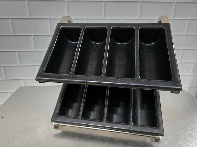 Rvs dubbele bestek bak houder - afbeelding 1 van  4