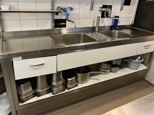 Rvs dubbele spoeltafel - afbeelding 1 van  7