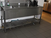 Rvs keukenblok met wasbak en onderschap. afmeting 180 x 60 x 90 cm.