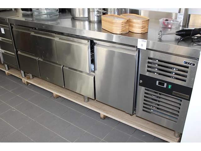 Rvs koelwerkbank ggm gastro met kast en 6 laden. afmeting 223 x 70 x 88 cm. - afbeelding 1 van  3