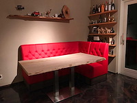 Rvs onderstel essen boomstamblad en rode hoekbank - afbeelding 1 van  3