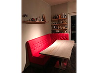 Rvs onderstel essen boomstamblad en rode hoekbank - afbeelding 2 van  3