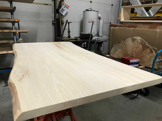 Rvs onderstel essen boomstamblad en rode hoekbank - afbeelding 3 van  3