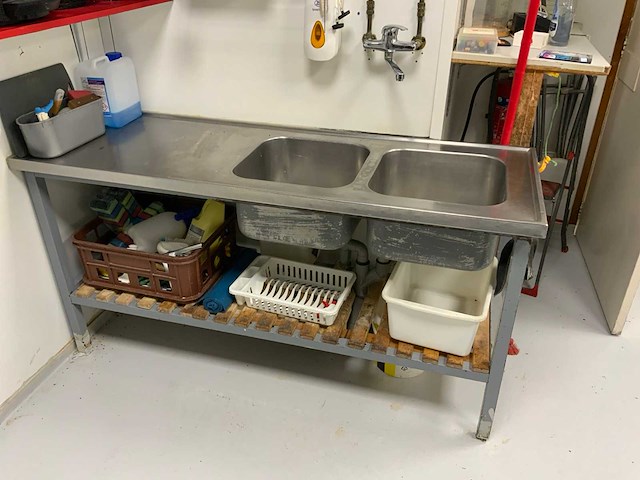 Rvs-stalen dubbele spoeltafel - afbeelding 2 van  3