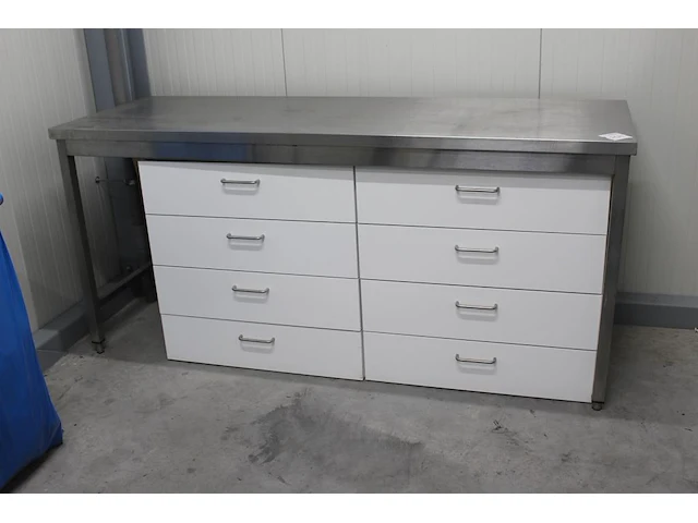 Rvs werktafel met 2 ladekasten. afmeting 200 x 70 x 91 cm. - afbeelding 1 van  1