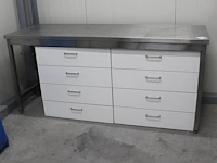 Rvs werktafel met 2 ladekasten. afmeting 200 x 70 x 91 cm. - afbeelding 1 van  1