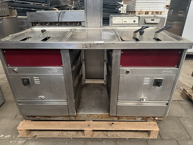 Rvs werktafel met 2x dubbele frituur rubbens - afbeelding 3 van  6