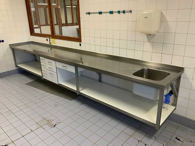 Rvs werktafel met spoelbak (wandgemonteerd) - afbeelding 1 van  8
