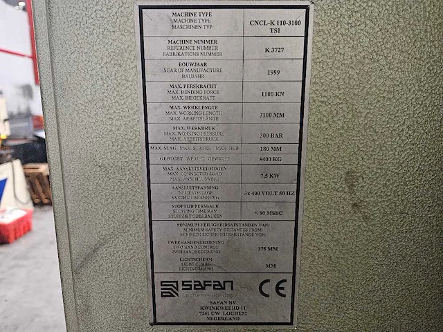 Safan - 1999 - cncl k 110 3100 ts1 - cnc kantbank - afbeelding 9 van  10