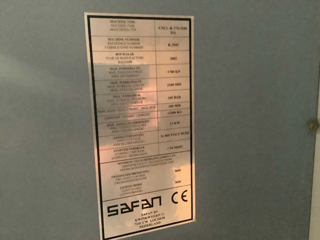 Safan - 2002 - cncl-k 170-3100 tsi - cnc-kantbank - afbeelding 9 van  14