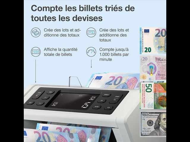 Safescan geldtelmachine telt gesorteerde bankbiljetten bankbiljettenteller met dubbele echtheidscontrole - afbeelding 2 van  4