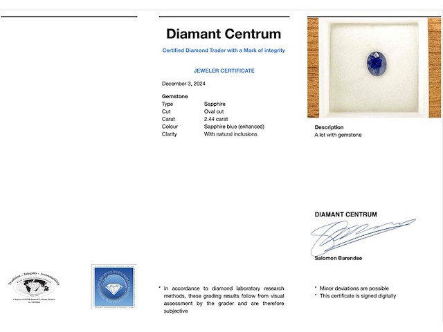Saffier - 2.44 carat natuurlijke saffier - afbeelding 3 van  3