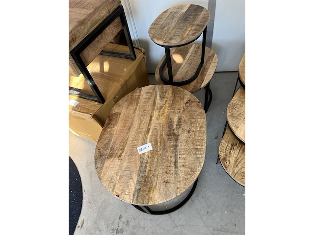 Salontafel set ovaal 3 st., sanderz, mangohout, 2025 - afbeelding 1 van  1