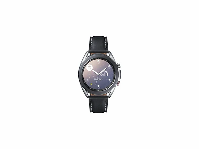 Samsung galaxy watch 3 41 mm met zwarte leren polsband - afbeelding 1 van  2