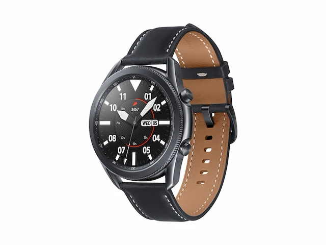 Samsung galaxy watch 3 45 mm staal lederen band mystic zwart - afbeelding 3 van  5
