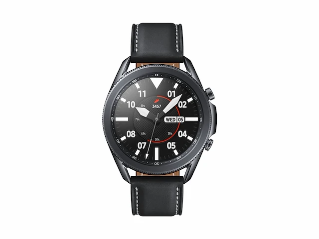 Samsung galaxy watch 3 45 mm staal lederen band mystic zwart - afbeelding 1 van  5