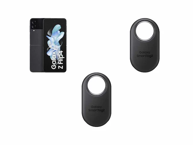 Samsung galaxy z flip4, 128gb opslag grafiet | samsung galaxy smarttag 2 zwart - afbeelding 1 van  3
