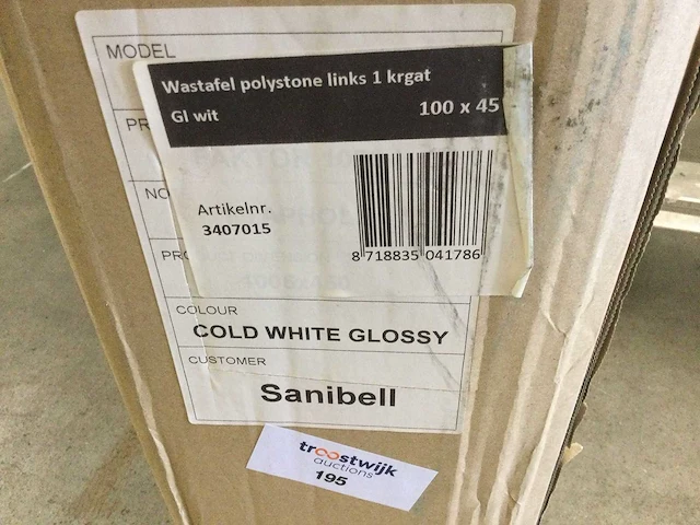 Sanibell - 3407015 - wastafel 100x45 cm polystone met 1 kraangat. - afbeelding 2 van  4