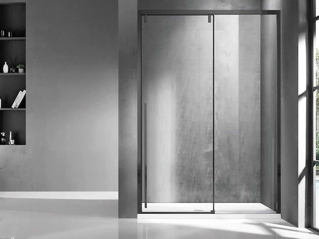 Saniclass neptune douchedeur mat zwart softclose antikalk 120x200 cm - afbeelding 1 van  4