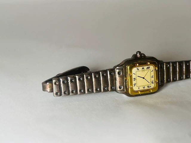 Santos horloge tie pin - verzilverd met doublé clip-on - afbeelding 2 van  7