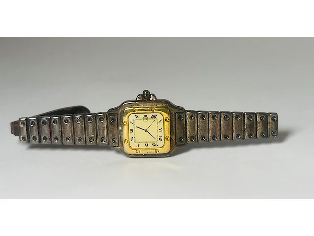 Santos horloge tie pin - verzilverd met doublé clip-on - afbeelding 3 van  7