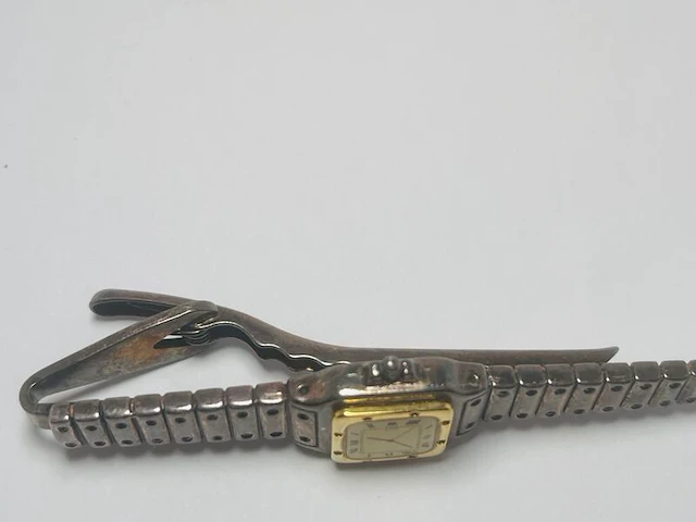 Santos horloge tie pin - verzilverd met doublé clip-on - afbeelding 5 van  7