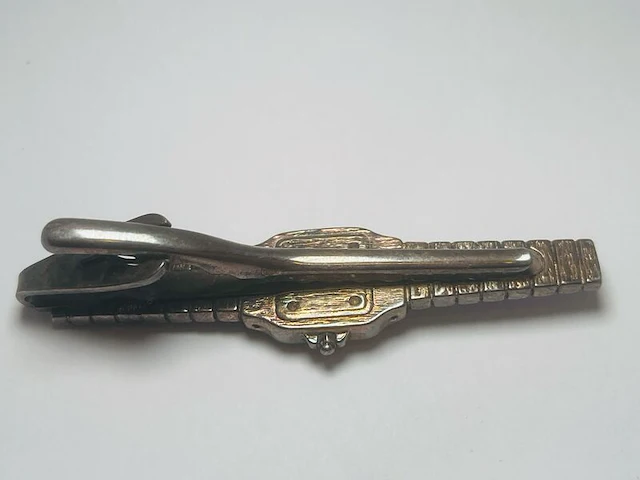 Santos horloge tie pin - verzilverd met doublé clip-on - afbeelding 6 van  7