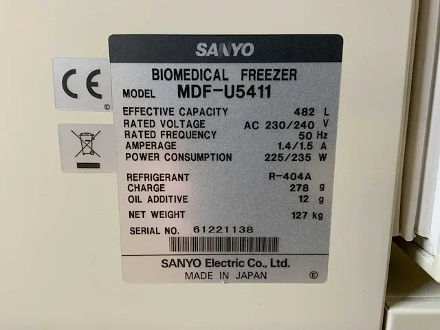 Sanyo mdf-u5411 bio-medische vriezer - afbeelding 9 van  9