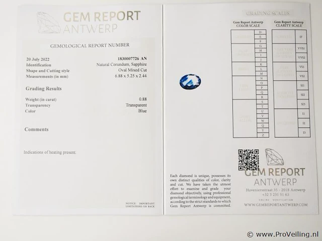 Sapphire 0.88ct gra certified - afbeelding 4 van  4