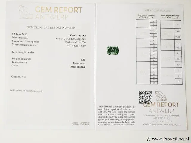 Sapphire 1.58ct gra certified - afbeelding 8 van  8