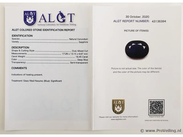 Sapphire 16.45ct algt certified - afbeelding 4 van  4